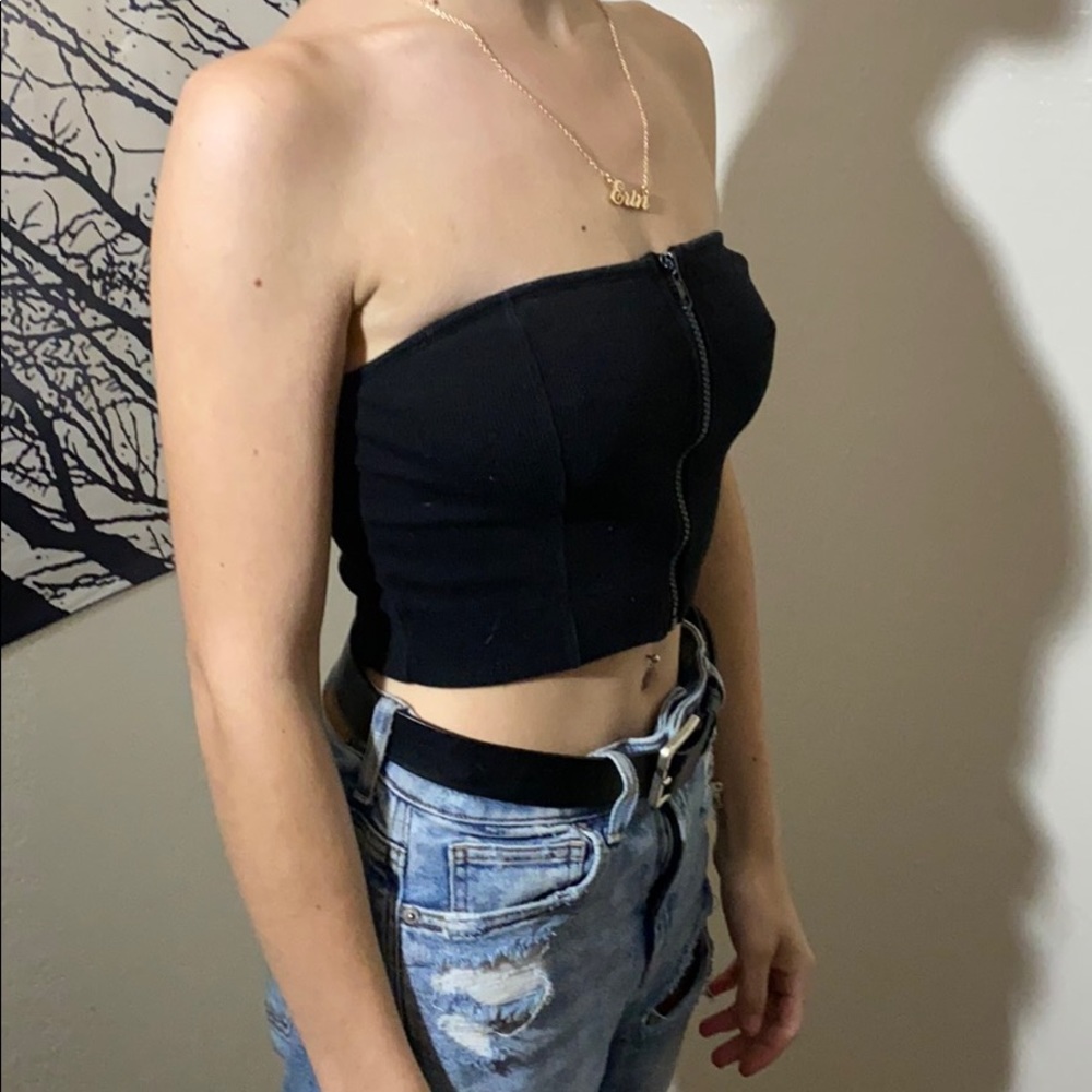 Black zippered crop top